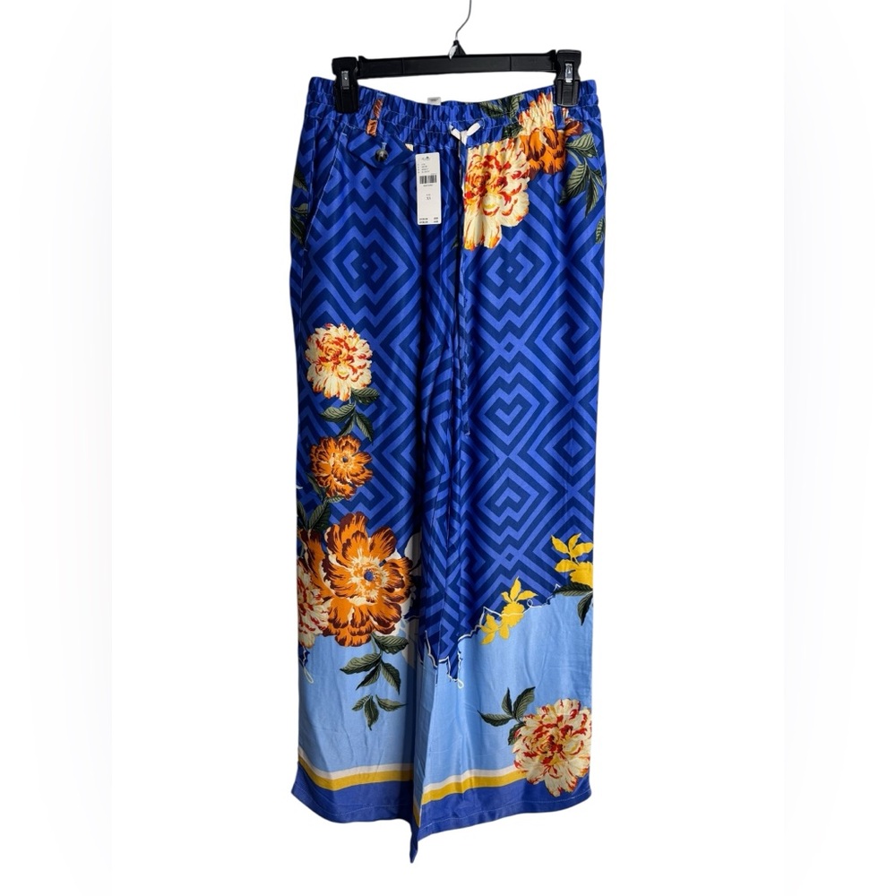 Anthropologie Maeve Straight-Leg Pull-On Satin Tropical Floral Pants NWT - Picture 5 of 8